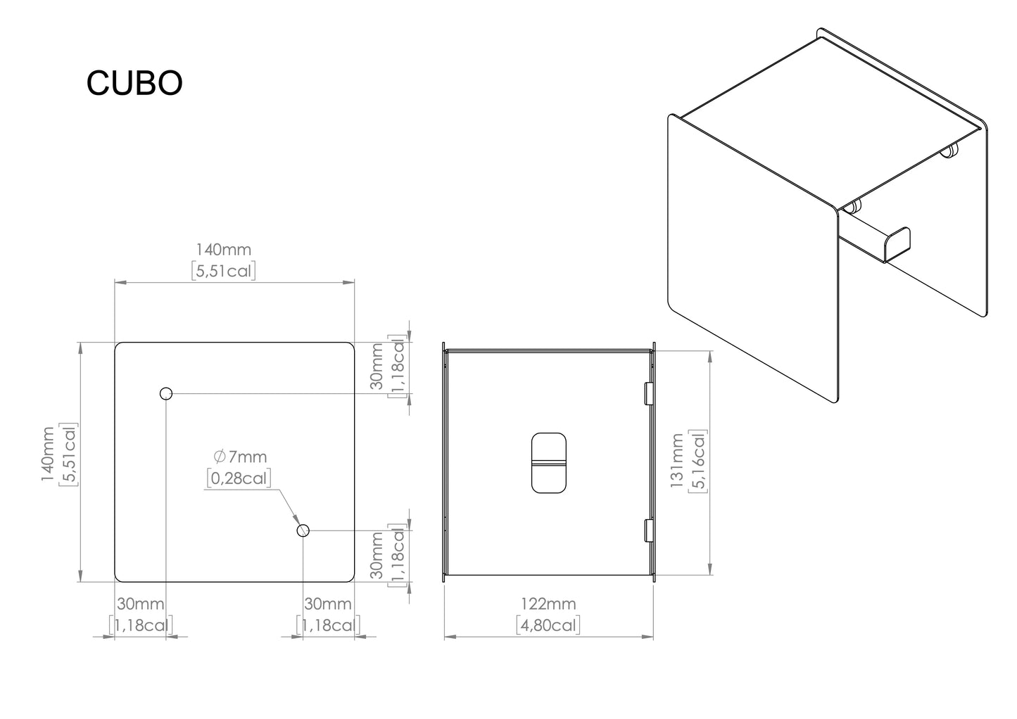 CUBO weißer Toilettenpapierhalter mit Ablage