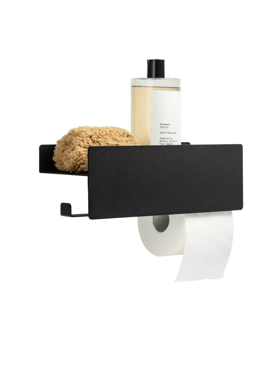 Schwarze Ablage mit Toilettenpapierhalter COVUU
