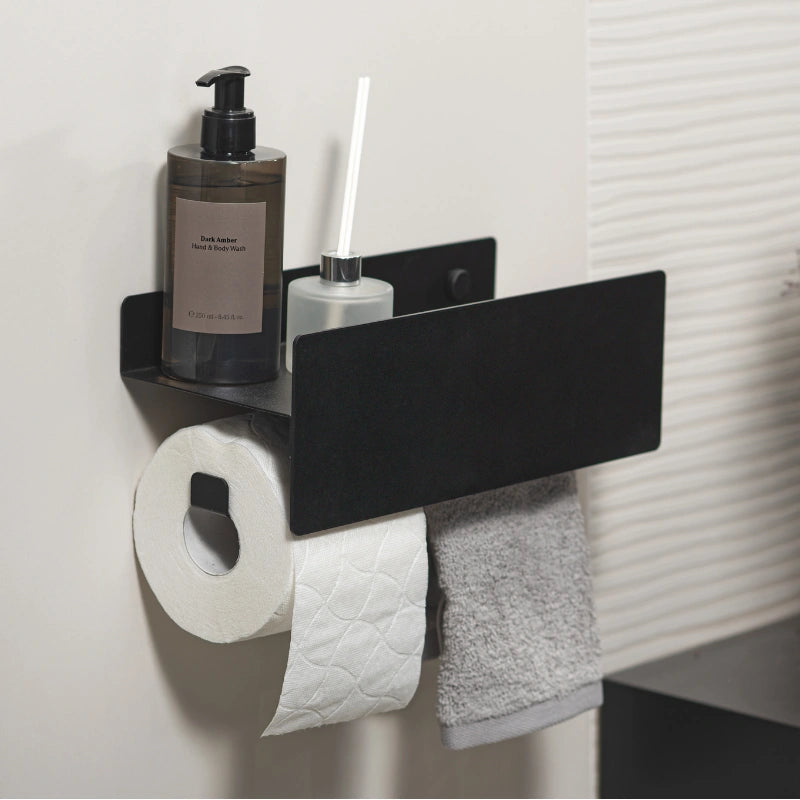 Schwarze Ablage mit Toilettenpapierhalter COVUU