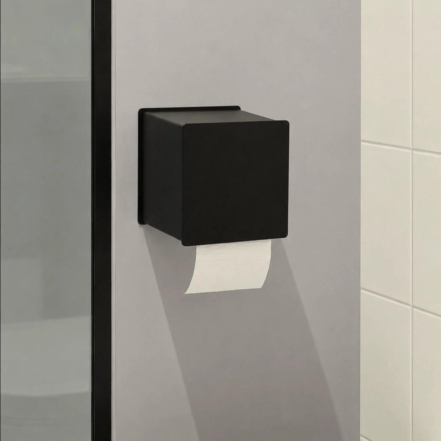 CUBO schwarzer Toilettenpapierhalter mit Ablage