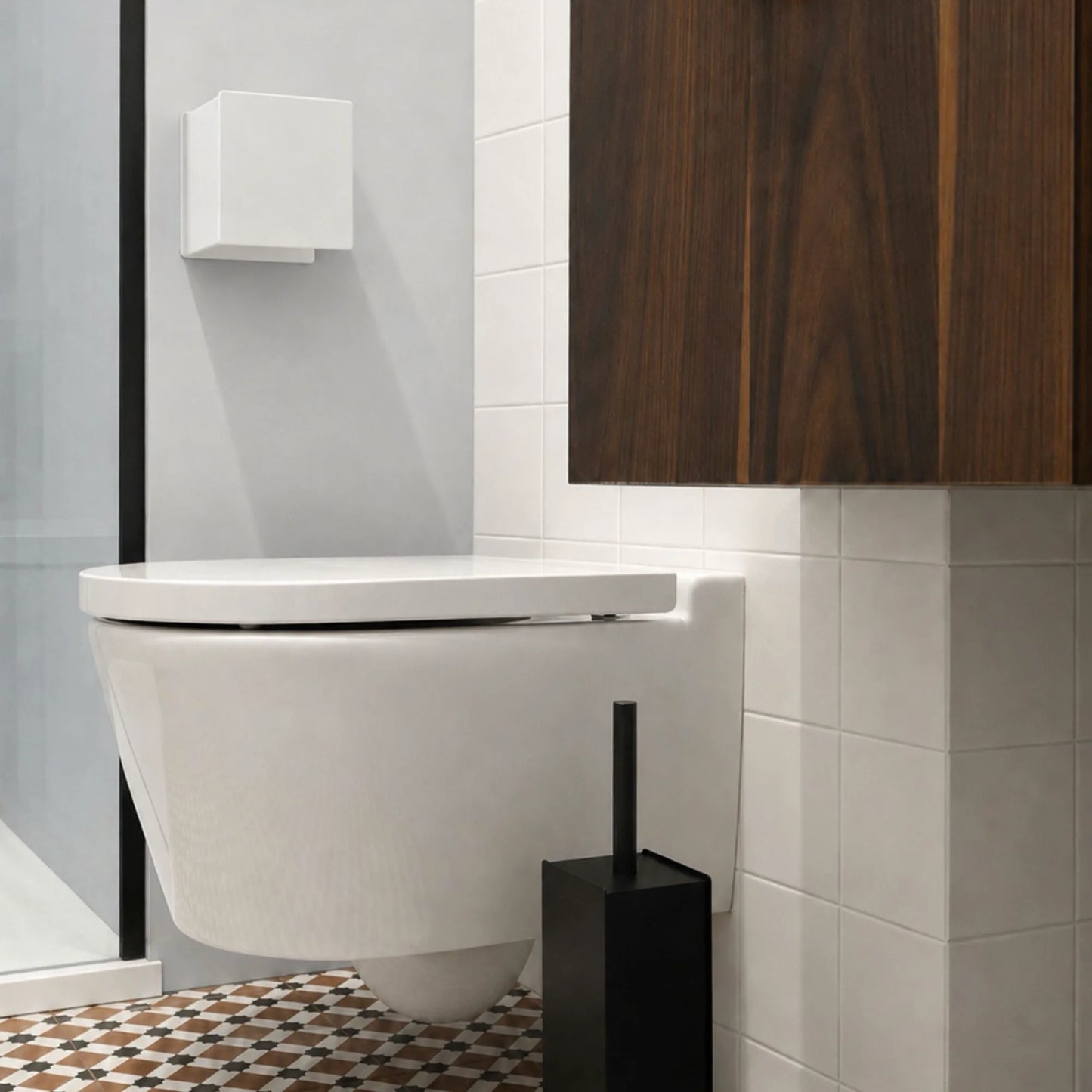 CUBO weißer Toilettenpapierhalter mit Ablage