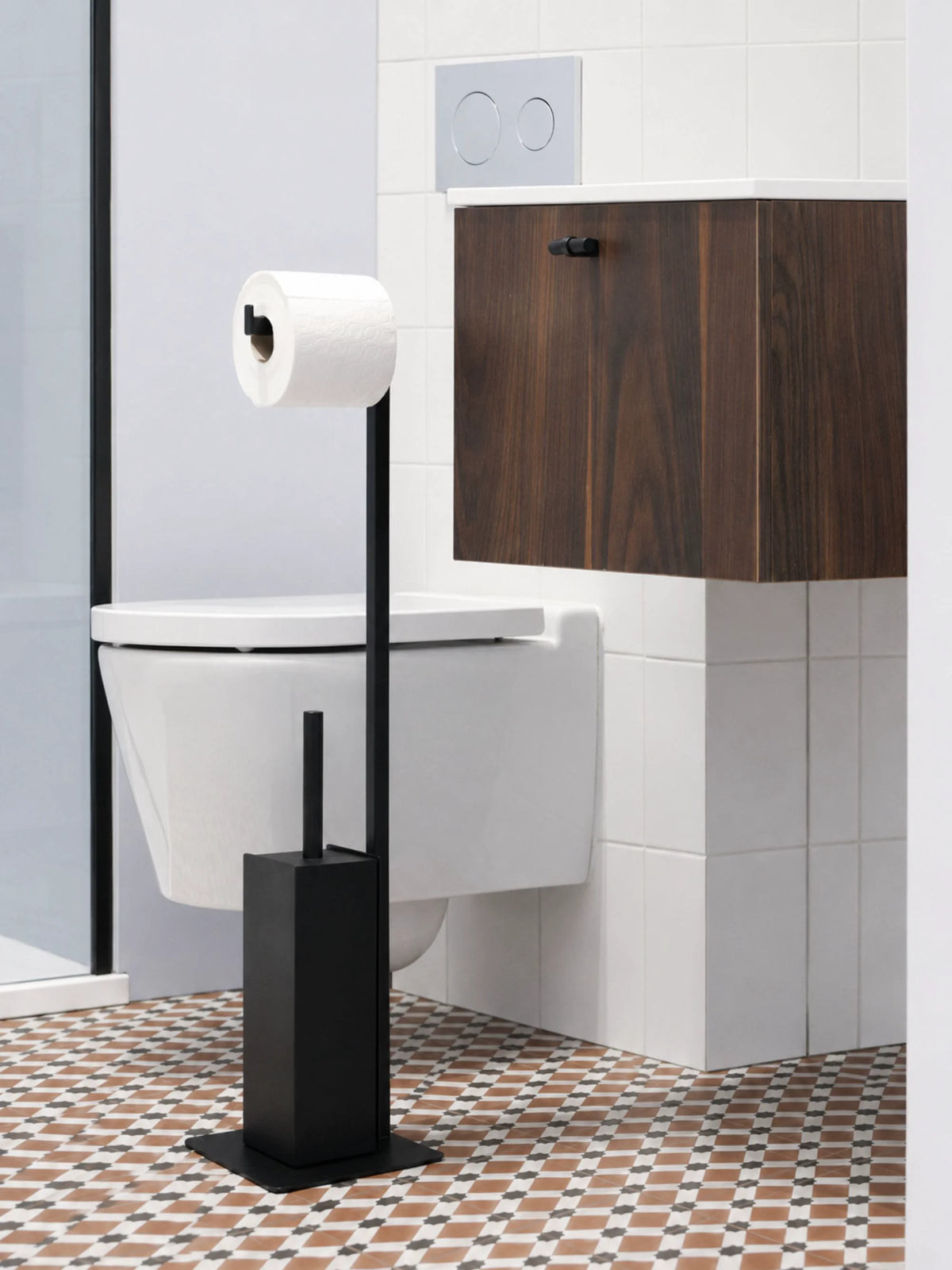 Schwarzer QUARIO Toilettenpapierständer mit Toilettenbürste
