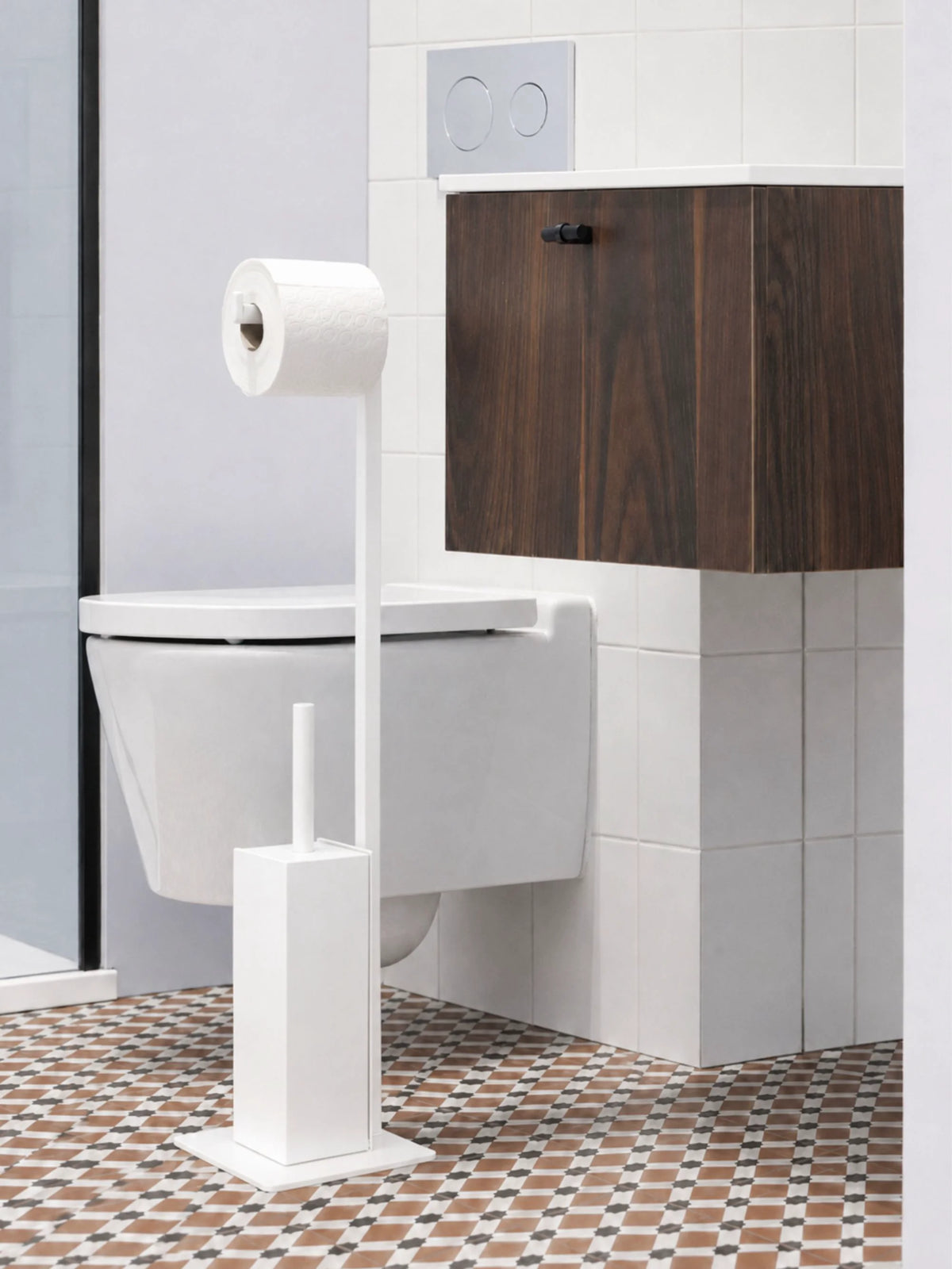 Weißer QUARIO Toilettenpapierständer mit Toilettenbürste